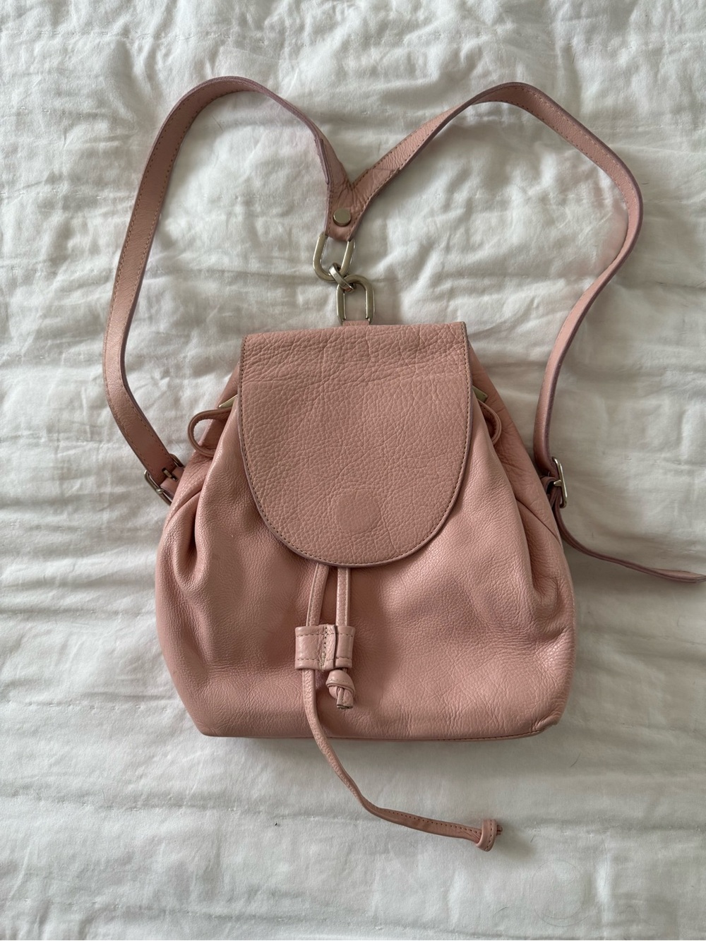 Women’s Pink Leather Backpack Purse - Classic Drawstring Style handmade